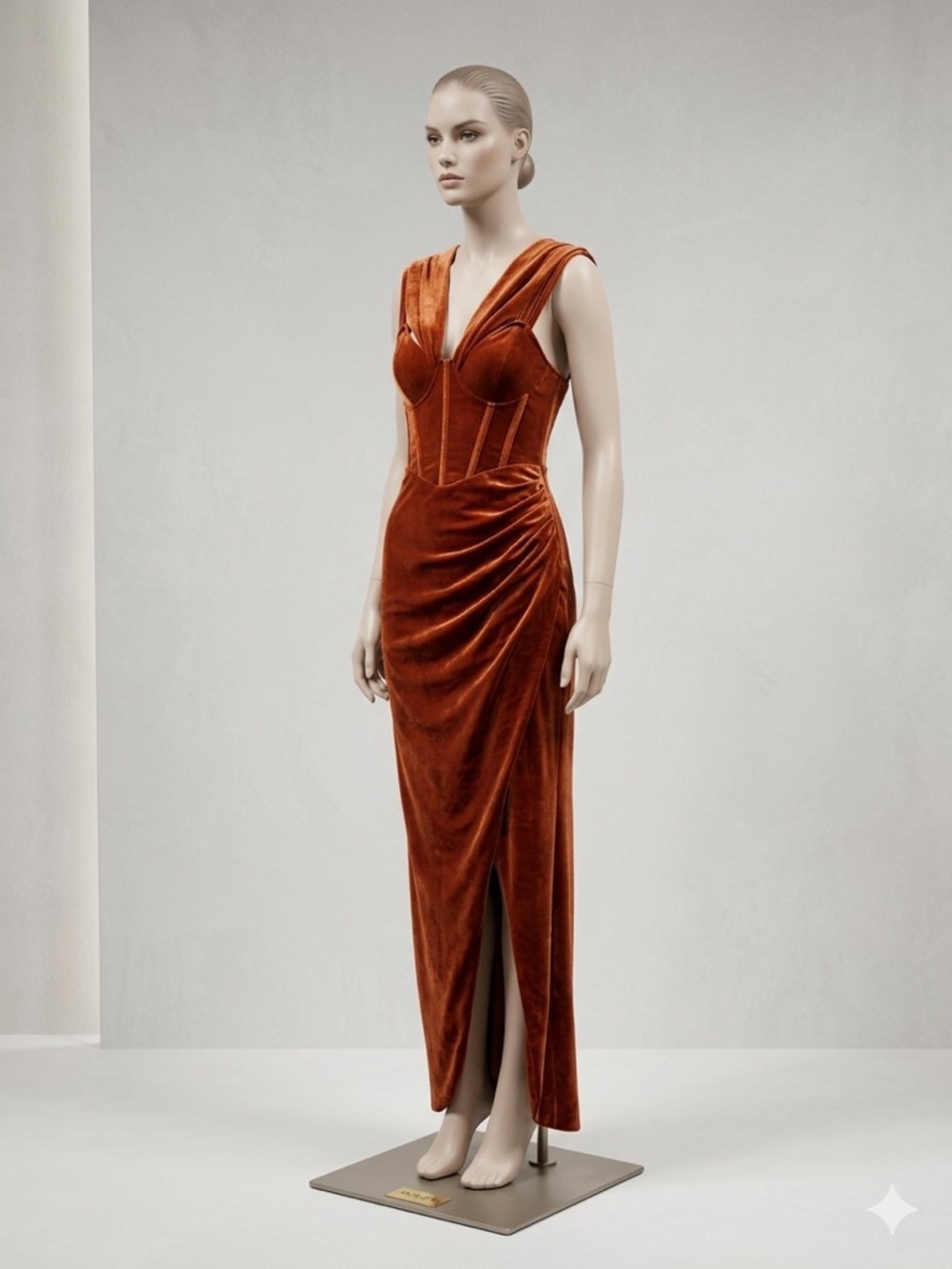 SHEIN Burnt Orange Velvet Draped Corset Maxi Dress